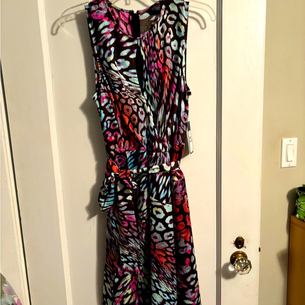 Multicolor midi dress with belt